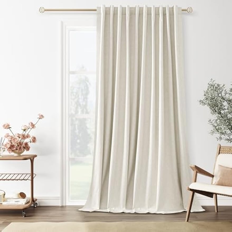 Guken Cream Linen Blackout Curtains 70 Inch Wide by 102 Inch for Living Room Bedroom Back Tab Thermal Insulated 100% Black Out Room Darkening Window Curtains Natural,1 Panel