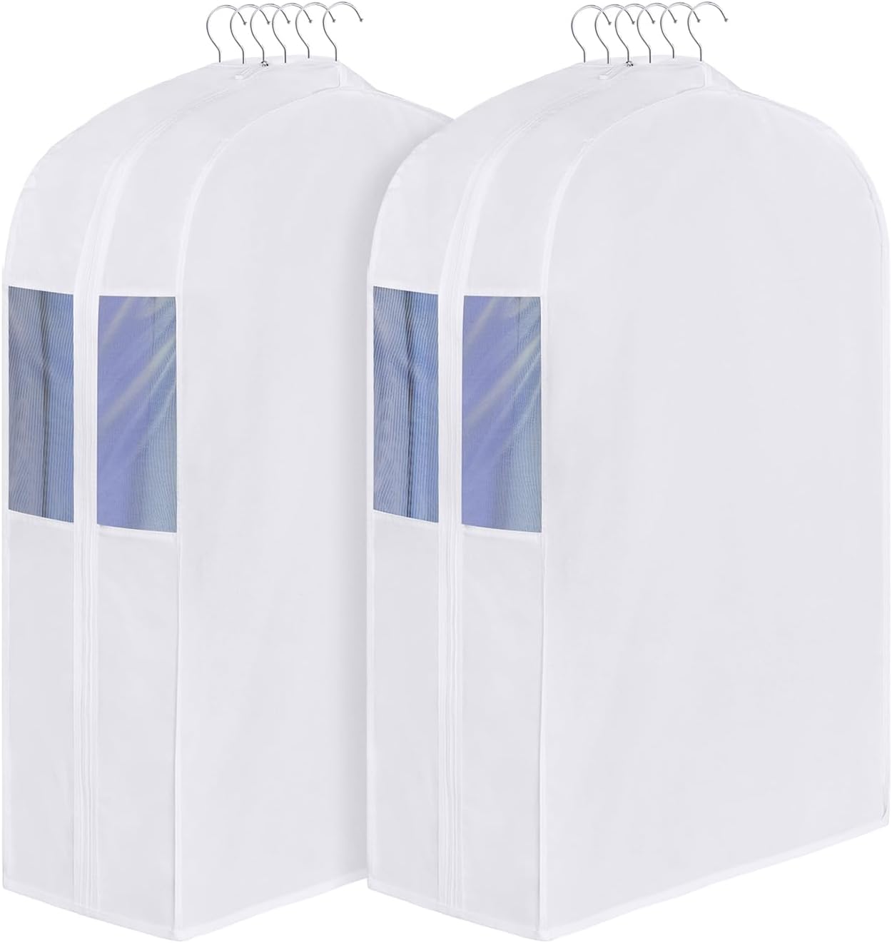 Univivi Premium Cotton Garment Bags for Hanging Clothes and Storage, 40 Inch Washable Suit Cover Bag with Extra Large 10" Gusset & Clear Window - Perfect for Suits, Coats, Jackets - 2 Pack
