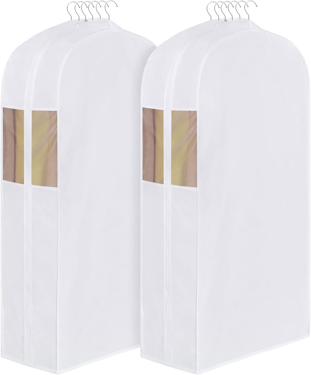 Univivi Premium Cotton Garment Bags for Hanging Clothes and Storage, 40 Inch Washable Suit Cover Bag with Extra Large 10" Gusset & Clear Window - Perfect for Suits, Coats, Jackets - 2 Pack
