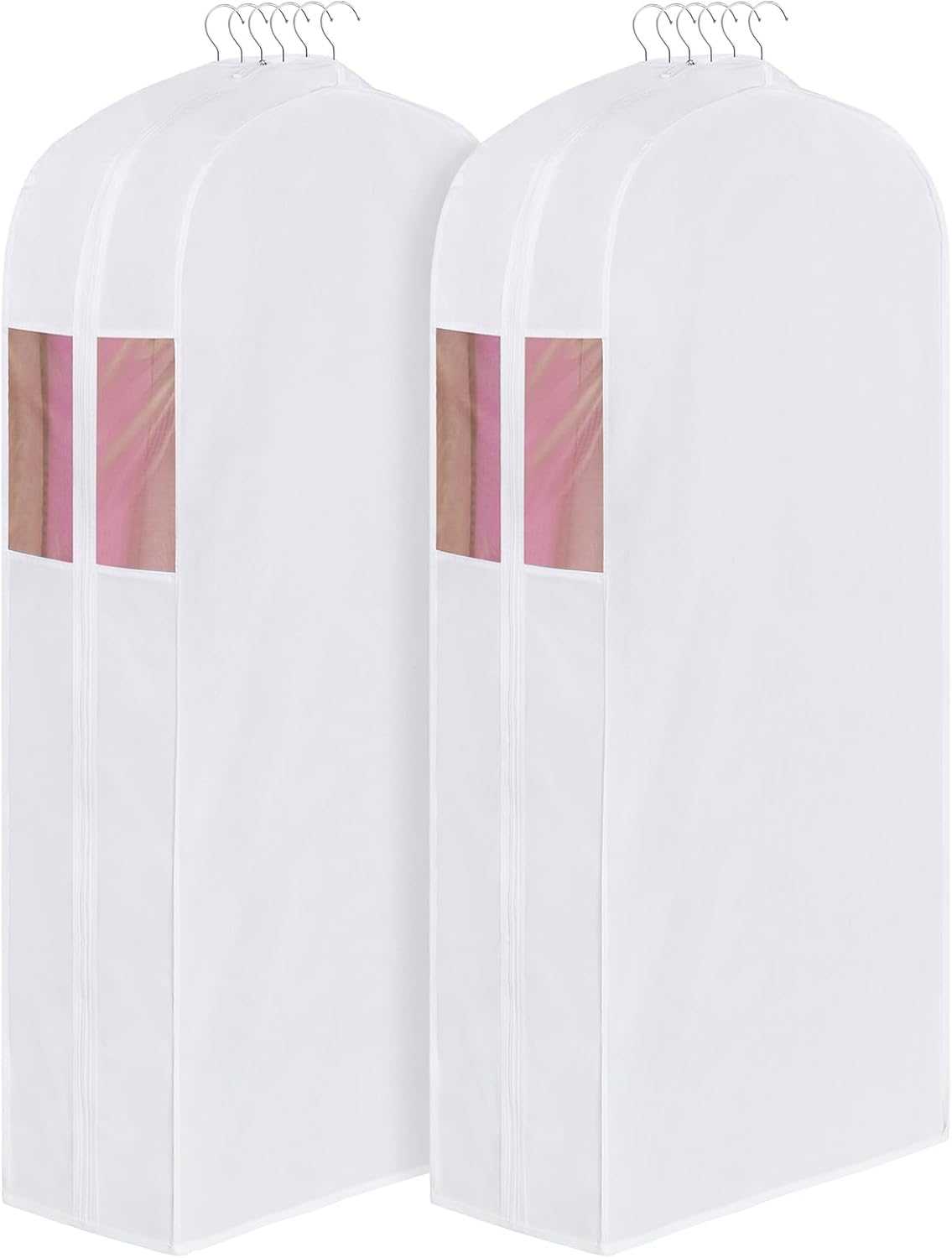 Univivi Premium Cotton Garment Bags for Hanging Clothes and Storage, 40 Inch Washable Suit Cover Bag with Extra Large 10" Gusset & Clear Window - Perfect for Suits, Coats, Jackets - 2 Pack