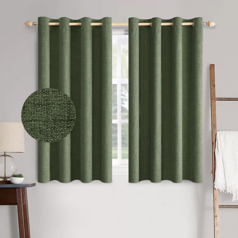 MIULEE 100% Blackout Linen Textured Curtains for Bedroom Solid Thermal Insulated Natural Beige Grommet Room Darkening Curtains & Drapes Luxury Decor for Living Room Nursery 62 x 96 Inch (2 Panels)