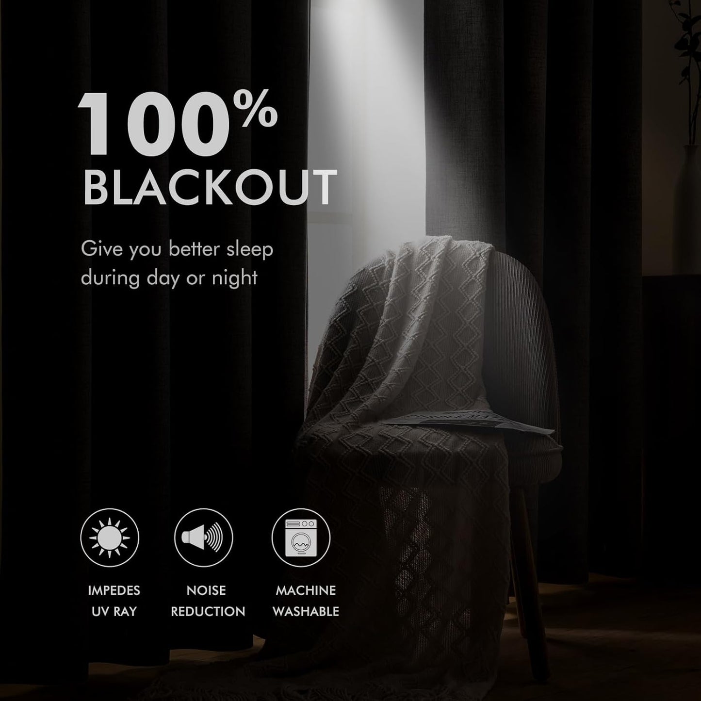 MIULEE 100% Blackout Linen Textured Curtains for Bedroom Solid Thermal Insulated Natural Beige Grommet Room Darkening Curtains & Drapes Luxury Decor for Living Room Nursery 62 x 96 Inch (2 Panels)