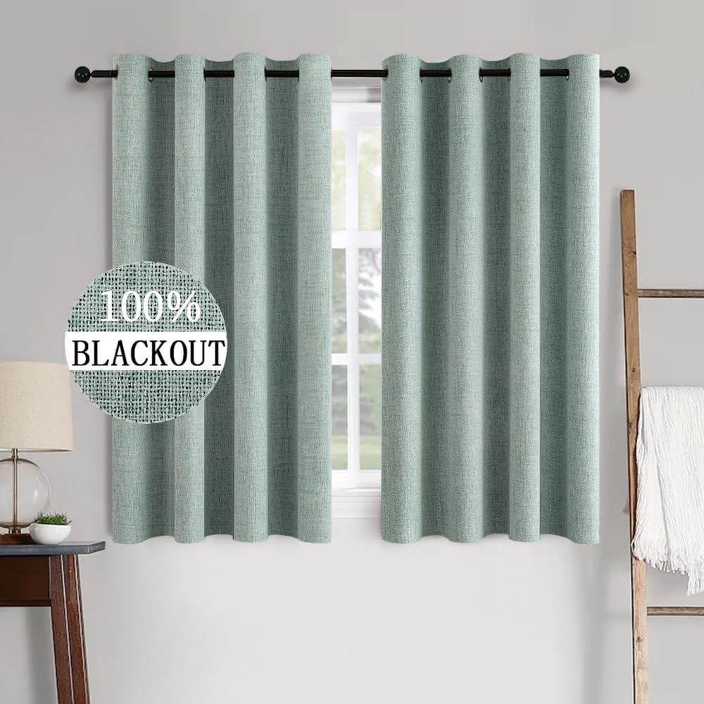 MIULEE 100% Blackout Linen Textured Curtains for Bedroom Solid Thermal Insulated Natural Beige Grommet Room Darkening Curtains & Drapes Luxury Decor for Living Room Nursery 62 x 96 Inch (2 Panels)