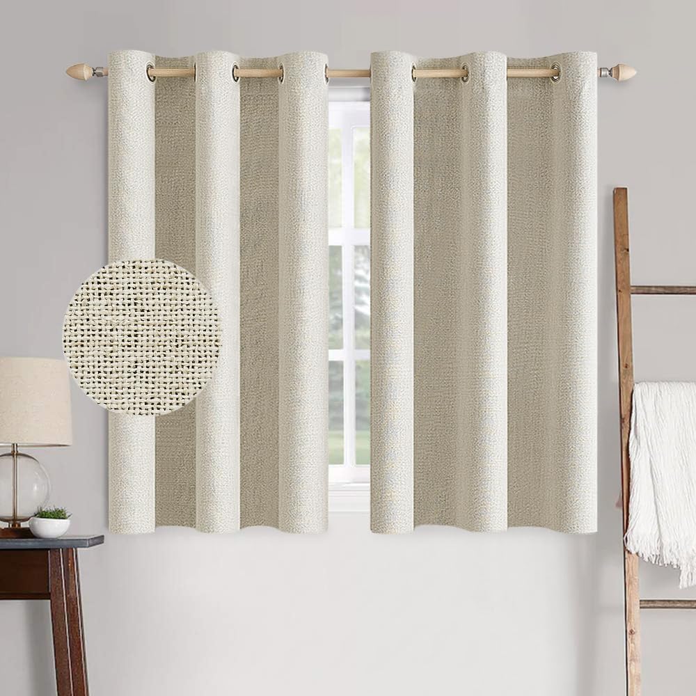 MIULEE 100% Blackout Linen Textured Curtains for Bedroom Solid Thermal Insulated Natural Beige Grommet Room Darkening Curtains & Drapes Luxury Decor for Living Room Nursery 62 x 96 Inch (2 Panels)