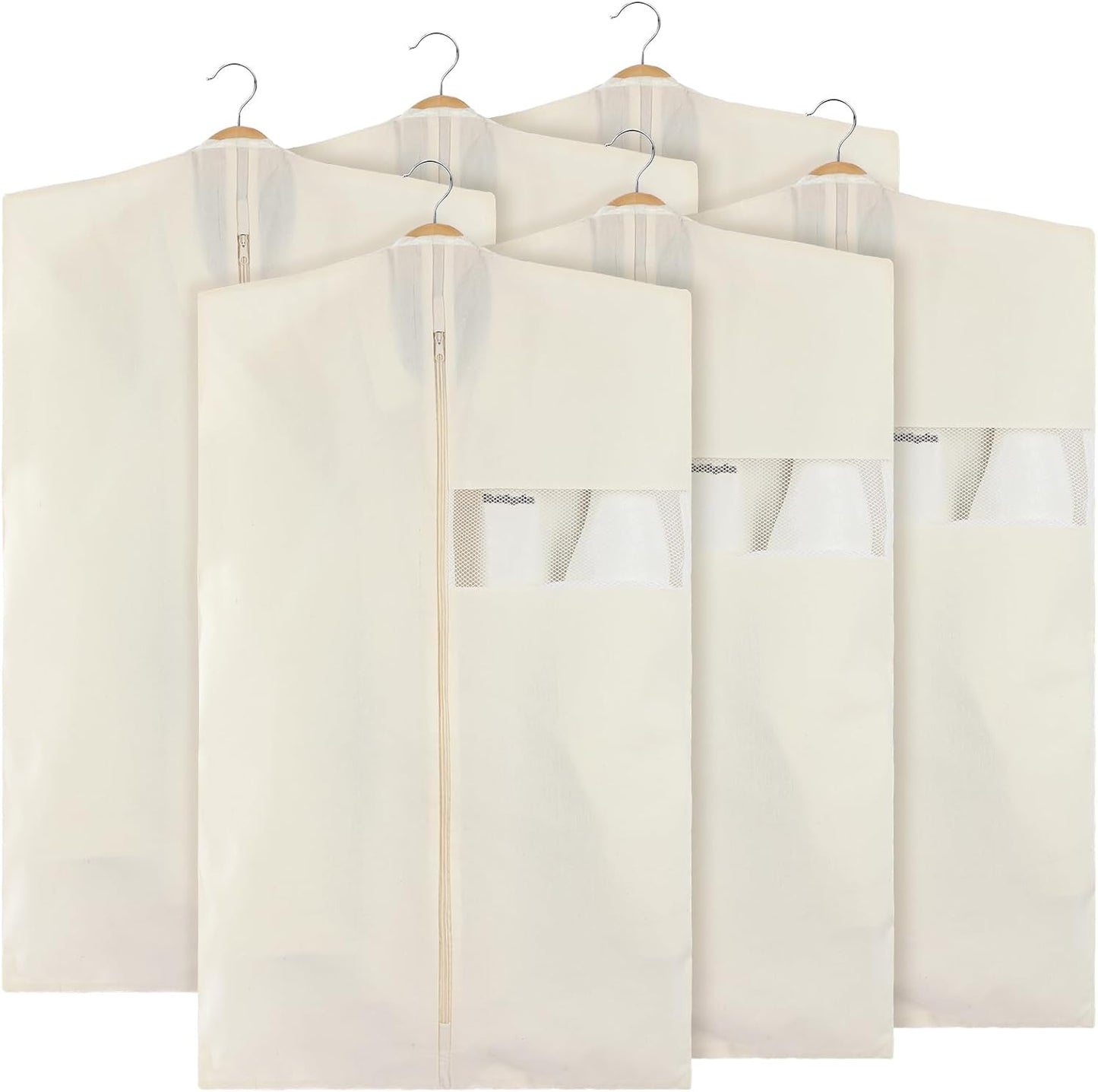 Aliceset 6 Pcs 24 x 40 Inches Cotton Garment Bags for Hanging Clothes, Canvas Suit Bags for Clothes Coats Jackets Shirts Closet Storage Travel Gusseted Hanging Garment Cover