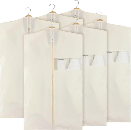 Aliceset 6 Pcs 24 x 40 Inches Cotton Garment Bags for Hanging Clothes, Canvas Suit Bags for Clothes Coats Jackets Shirts Closet Storage Travel Gusseted Hanging Garment Cover