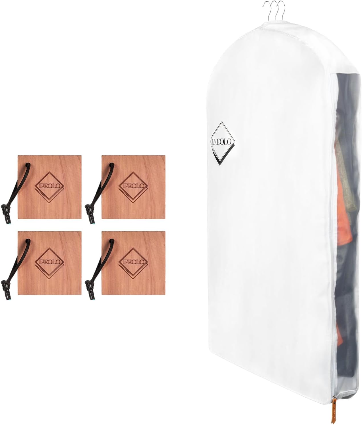 2PC Luxury 48'' Organic Cotton Garment Storage Bag for Hanging Clothes | 8 Cedar Blocks for Fresh Smell| Breathable Garment Bag for Hanging Clothes for Closet Best for Suit, Sweater, Short Dress, Gown