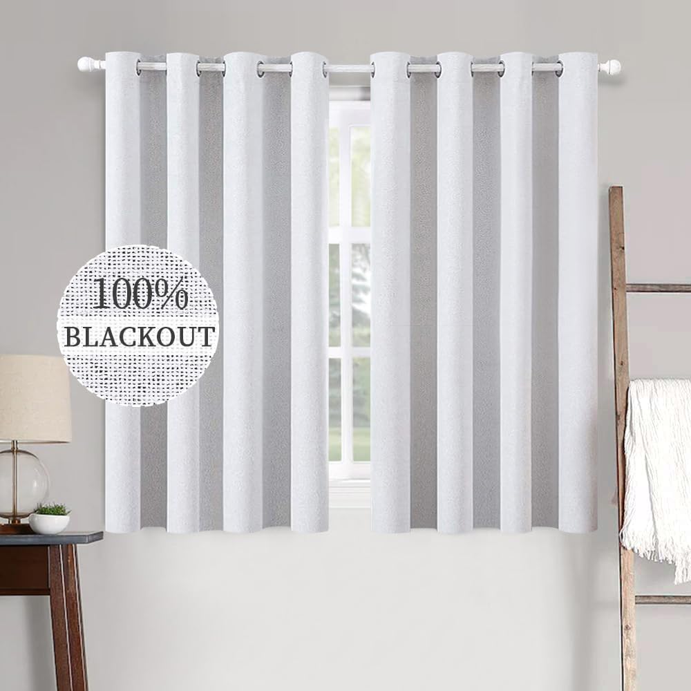 MIULEE 100% Blackout Linen Textured Curtains for Bedroom Solid Thermal Insulated Natural Beige Grommet Room Darkening Curtains & Drapes Luxury Decor for Living Room Nursery 62 x 96 Inch (2 Panels)