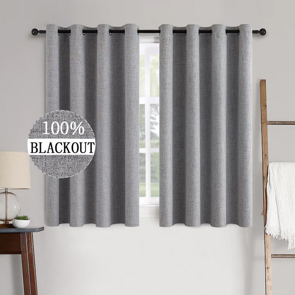 MIULEE 100% Blackout Linen Textured Curtains for Bedroom Solid Thermal Insulated Natural Beige Grommet Room Darkening Curtains & Drapes Luxury Decor for Living Room Nursery 62 x 96 Inch (2 Panels)