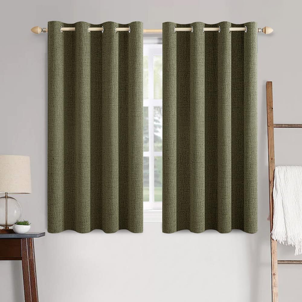 MIULEE 100% Blackout Linen Textured Curtains for Bedroom Solid Thermal Insulated Natural Beige Grommet Room Darkening Curtains & Drapes Luxury Decor for Living Room Nursery 62 x 96 Inch (2 Panels)
