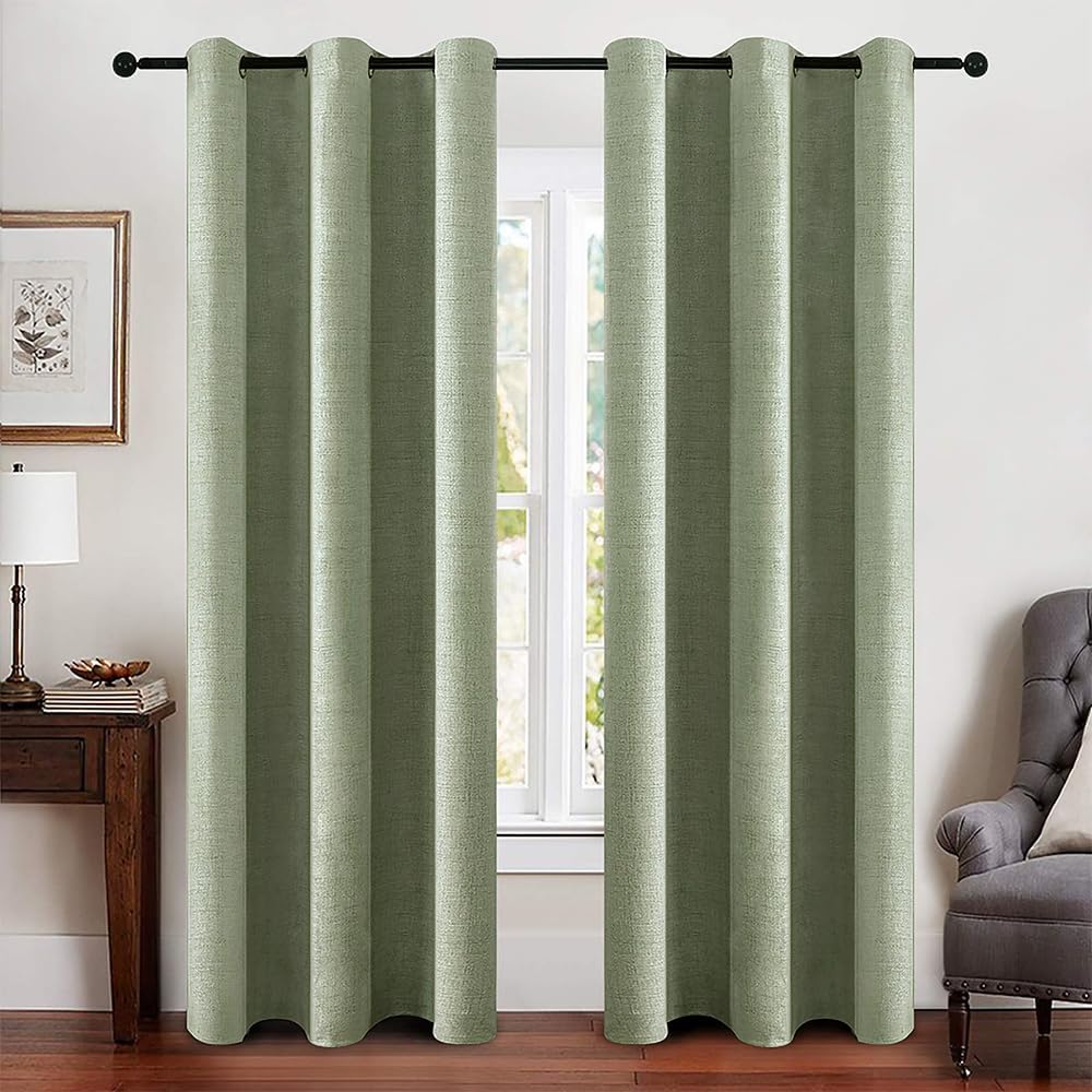 MIULEE 100% Blackout Linen Textured Curtains for Bedroom Solid Thermal Insulated Natural Beige Grommet Room Darkening Curtains & Drapes Luxury Decor for Living Room Nursery 62 x 96 Inch (2 Panels)