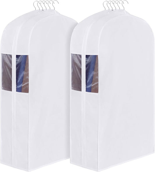 Univivi Premium Cotton Garment Bags for Hanging Clothes and Storage, 40 Inch Washable Suit Cover Bag with Extra Large 10" Gusset & Clear Window - Perfect for Suits, Coats, Jackets - 2 Pack