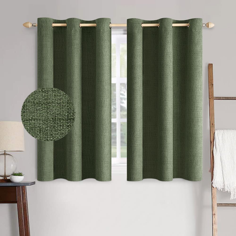 MIULEE 100% Blackout Linen Textured Curtains for Bedroom Solid Thermal Insulated Natural Beige Grommet Room Darkening Curtains & Drapes Luxury Decor for Living Room Nursery 62 x 96 Inch (2 Panels)