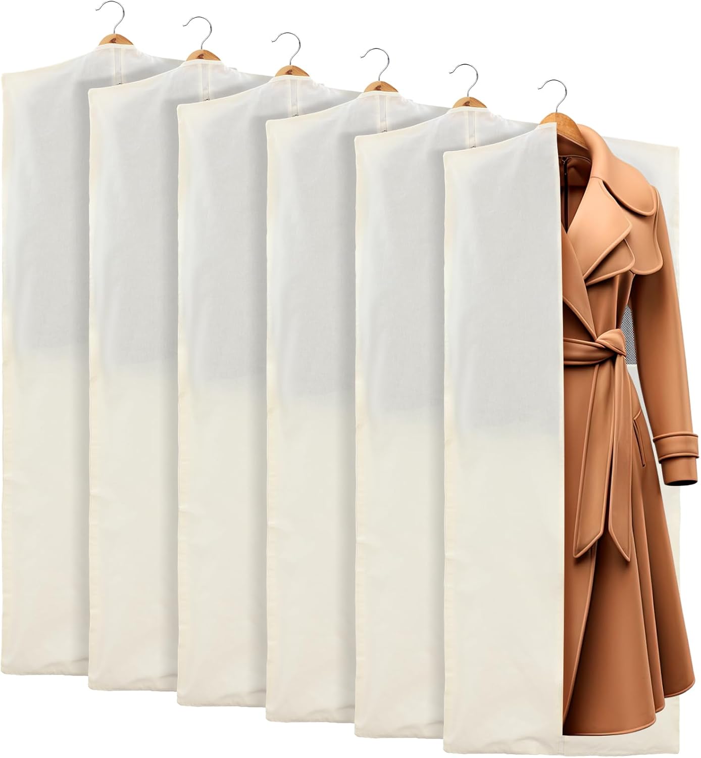 Aliceset 6 Pcs 24 x 40 Inches Cotton Garment Bags for Hanging Clothes, Canvas Suit Bags for Clothes Coats Jackets Shirts Closet Storage Travel Gusseted Hanging Garment Cover