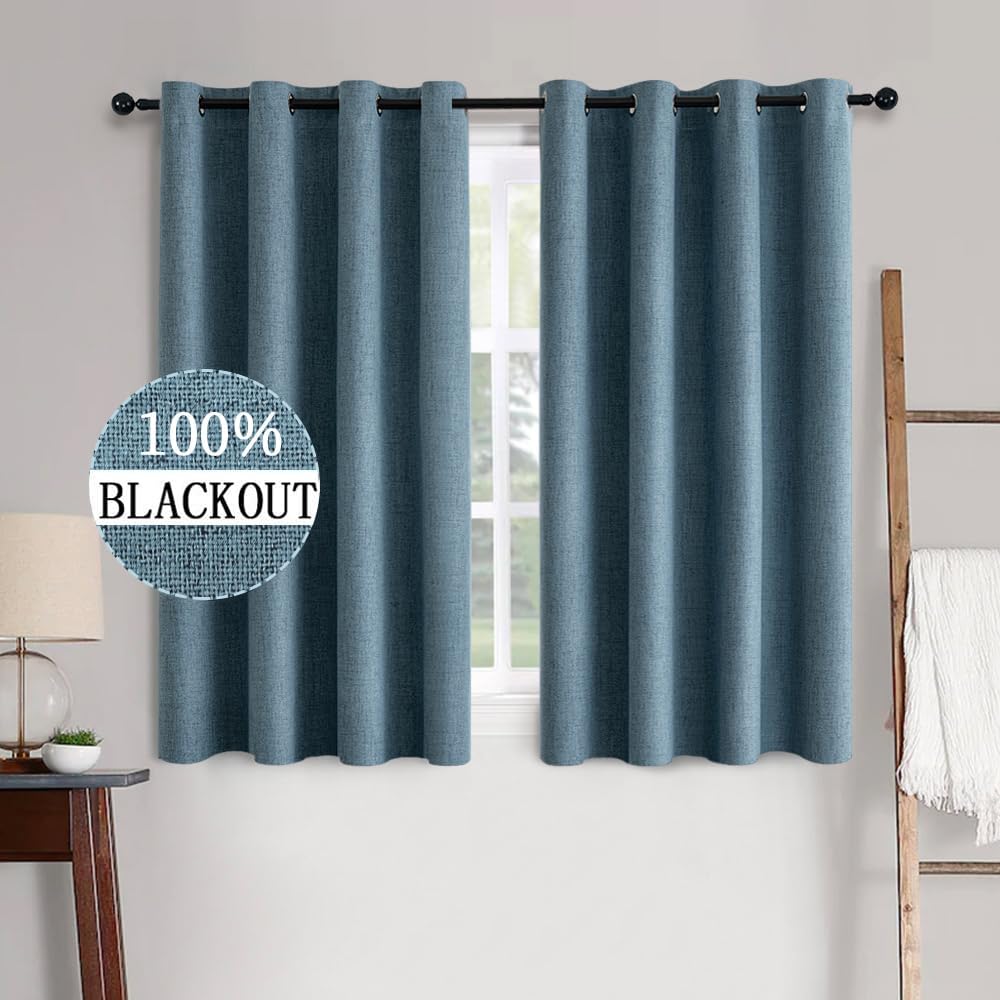 MIULEE 100% Blackout Linen Textured Curtains for Bedroom Solid Thermal Insulated Natural Beige Grommet Room Darkening Curtains & Drapes Luxury Decor for Living Room Nursery 62 x 96 Inch (2 Panels)