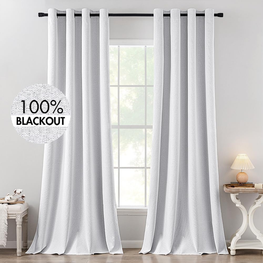 MIULEE 100% Blackout Linen Textured Curtains for Bedroom Solid Thermal Insulated Natural Beige Grommet Room Darkening Curtains & Drapes Luxury Decor for Living Room Nursery 62 x 96 Inch (2 Panels)