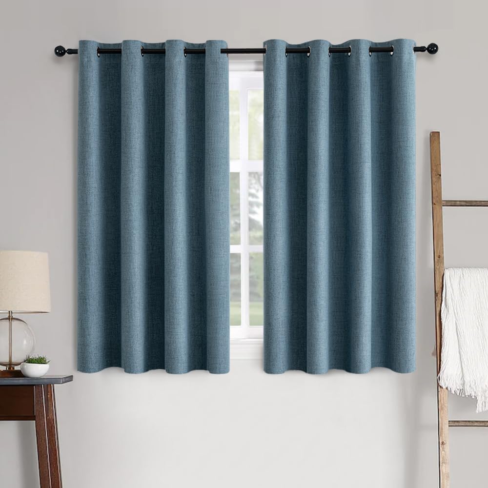 MIULEE 100% Blackout Linen Textured Curtains for Bedroom Solid Thermal Insulated Natural Beige Grommet Room Darkening Curtains & Drapes Luxury Decor for Living Room Nursery 62 x 96 Inch (2 Panels)