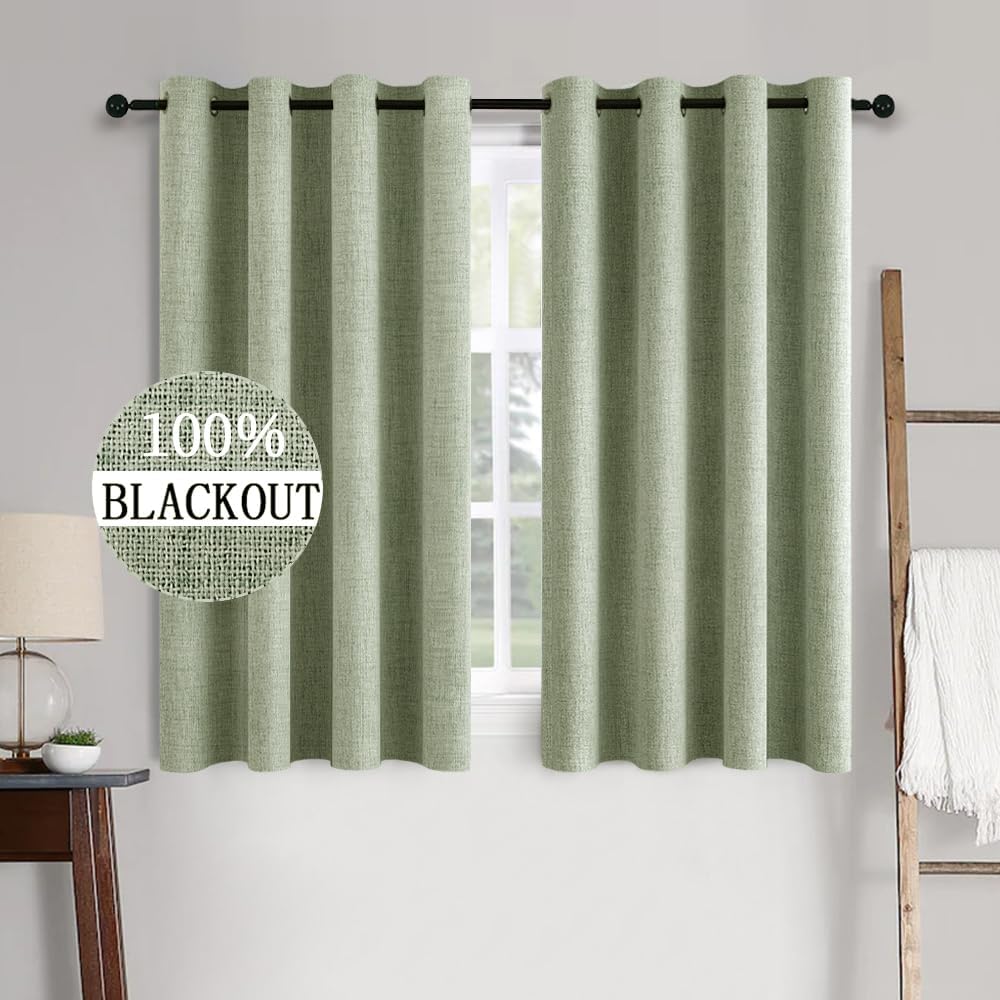 MIULEE 100% Blackout Linen Textured Curtains for Bedroom Solid Thermal Insulated Natural Beige Grommet Room Darkening Curtains & Drapes Luxury Decor for Living Room Nursery 62 x 96 Inch (2 Panels)