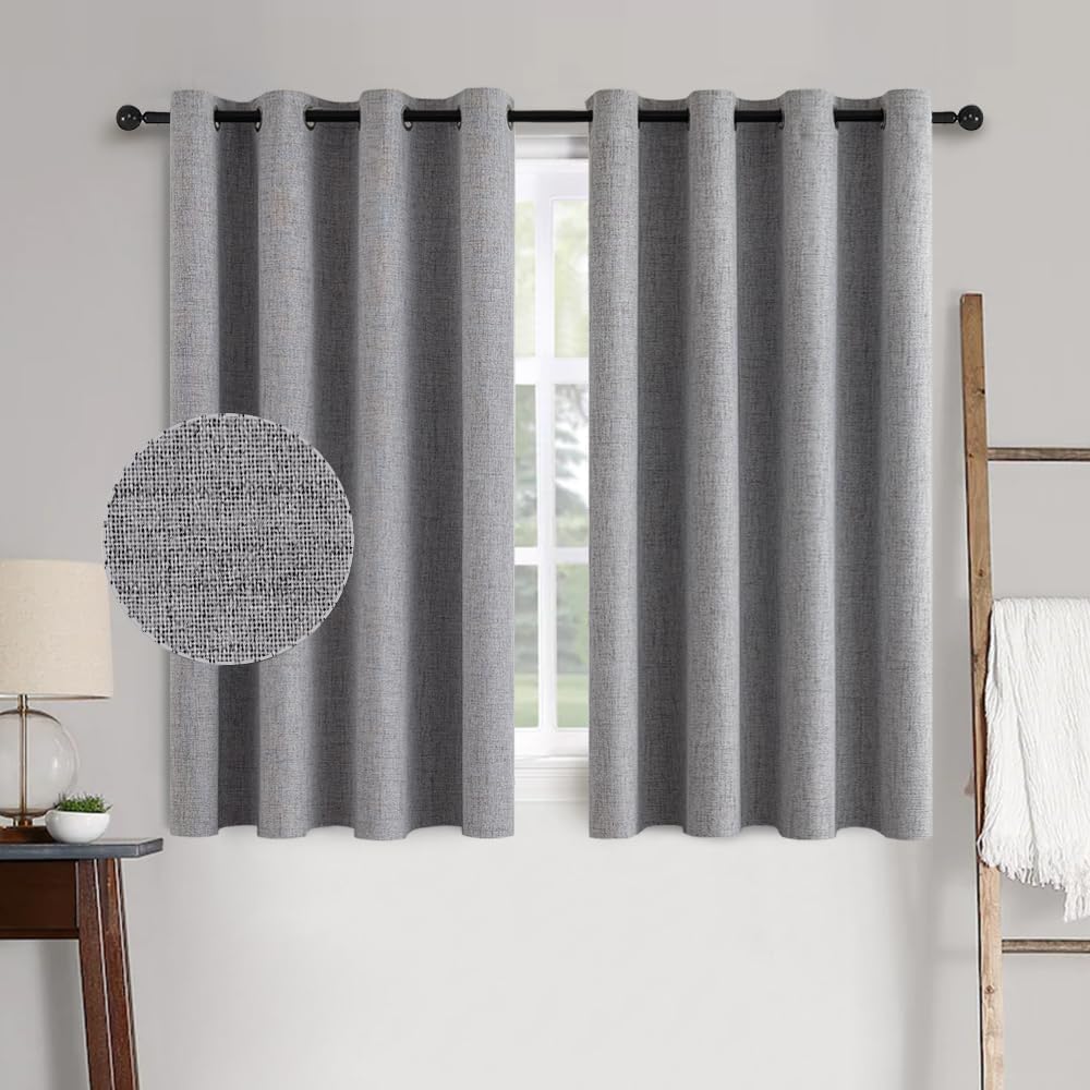 MIULEE 100% Blackout Linen Textured Curtains for Bedroom Solid Thermal Insulated Natural Beige Grommet Room Darkening Curtains & Drapes Luxury Decor for Living Room Nursery 62 x 96 Inch (2 Panels)