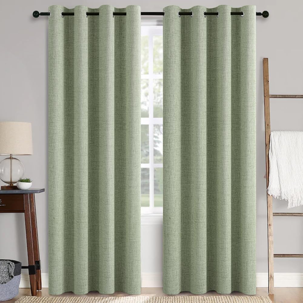 MIULEE 100% Blackout Linen Textured Curtains for Bedroom Solid Thermal Insulated Natural Beige Grommet Room Darkening Curtains & Drapes Luxury Decor for Living Room Nursery 62 x 96 Inch (2 Panels)