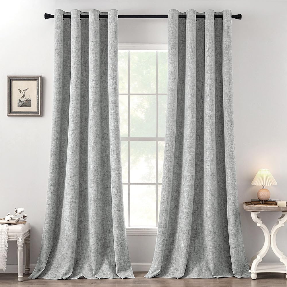 MIULEE 100% Blackout Linen Textured Curtains for Bedroom Solid Thermal Insulated Natural Beige Grommet Room Darkening Curtains & Drapes Luxury Decor for Living Room Nursery 62 x 96 Inch (2 Panels)