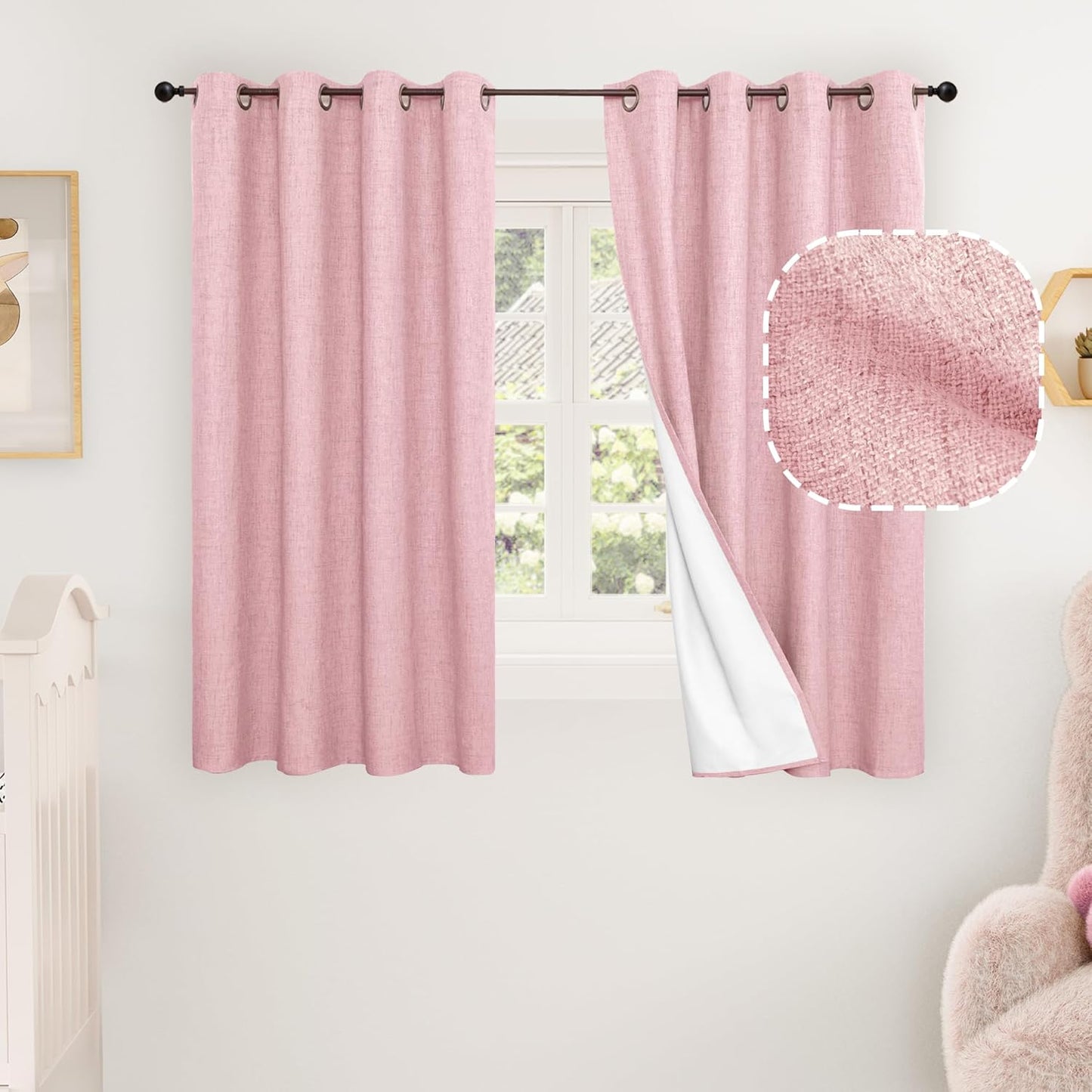60 Inch Wide Linen Blackout Curtains for Living Room/Bedroom 84 Inch Length 2 Panels, Total Black Out Thermal Insulated Soundproof Grommet Boho Window Drapes White Liner for Modern Farmhouse, Natural