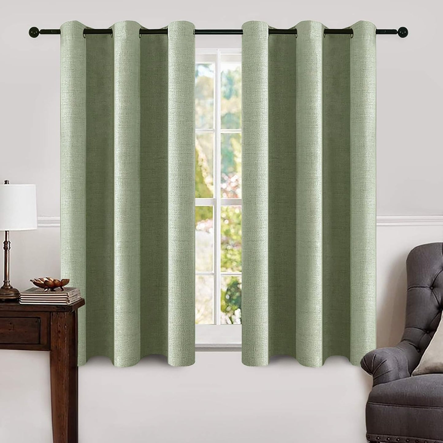 MIULEE 100% Blackout Linen Textured Curtains for Bedroom Solid Thermal Insulated Natural Beige Grommet Room Darkening Curtains & Drapes Luxury Decor for Living Room Nursery 62 x 96 Inch (2 Panels)