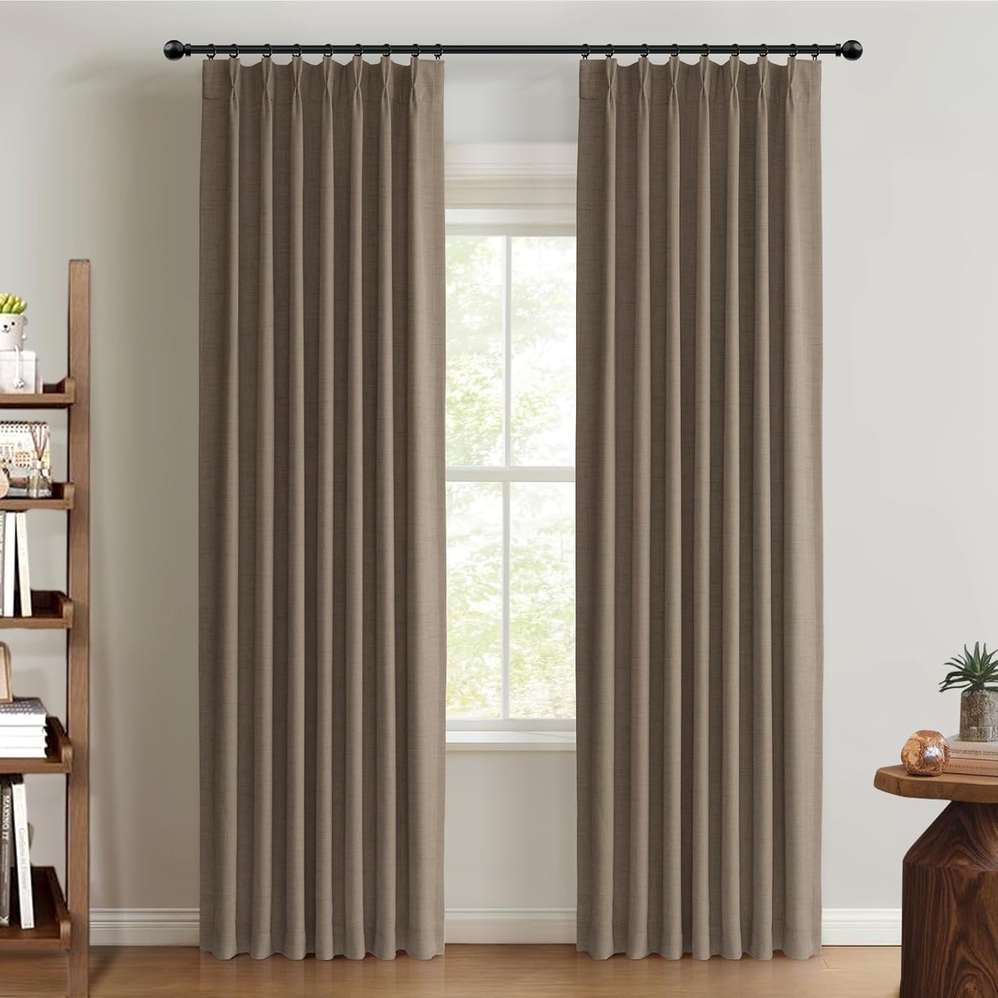 100% Blackout Shield Linen Look Textured Pinch Pleated Curtains Blackout Drapes 102 Inch Long 2 Panels Set, Faux Linen Blackout Curtains for Bedroom & Living Room, 40" W x 102" L, Oatmeal