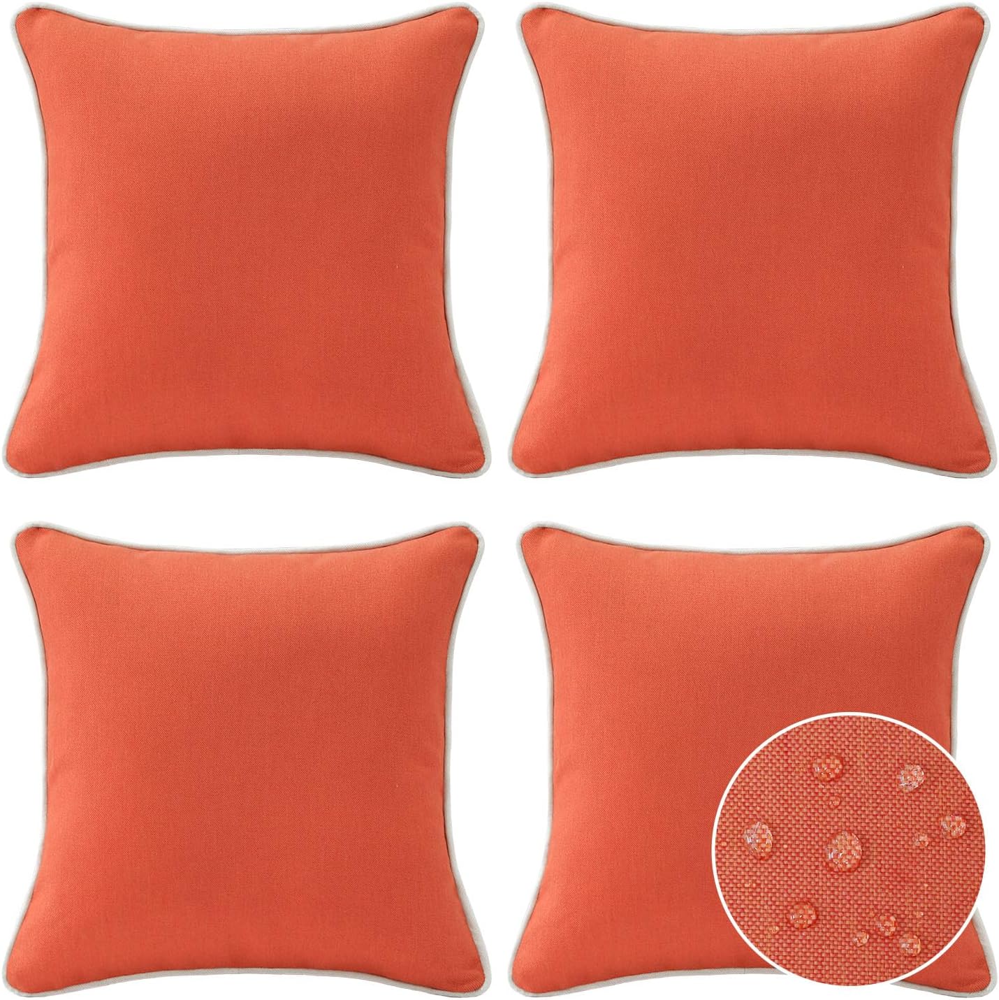 Decorative Outdoor Water Repellent Throw Pillows with Inserts, Set of 4, 18" x18" Pillows for Patio, Backyard, Bed, Couch, and Patio Furniture, Turquoise Stripe