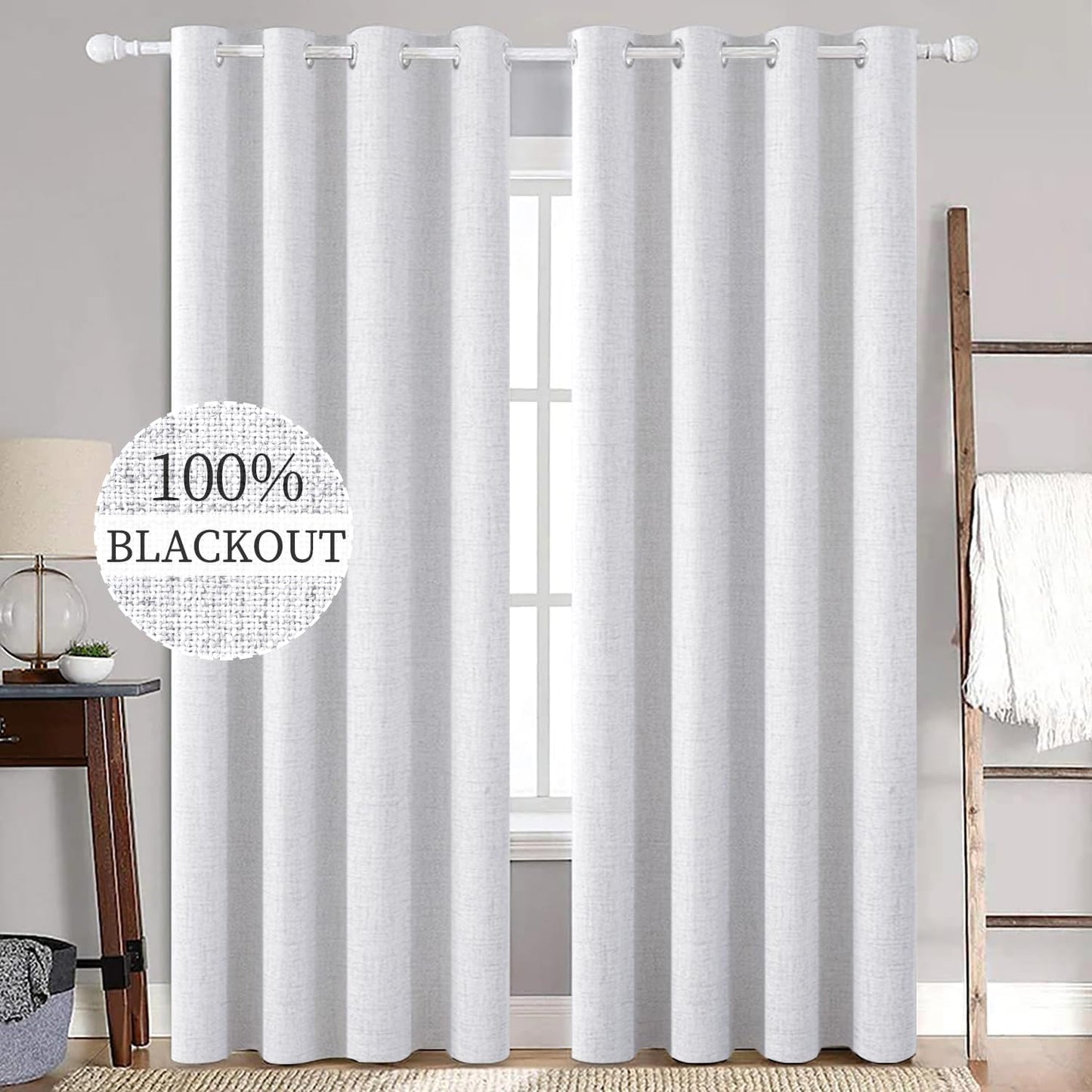 MIULEE 100% Blackout Linen Textured Curtains for Bedroom Solid Thermal Insulated Natural Beige Grommet Room Darkening Curtains & Drapes Luxury Decor for Living Room Nursery 62 x 96 Inch (2 Panels)