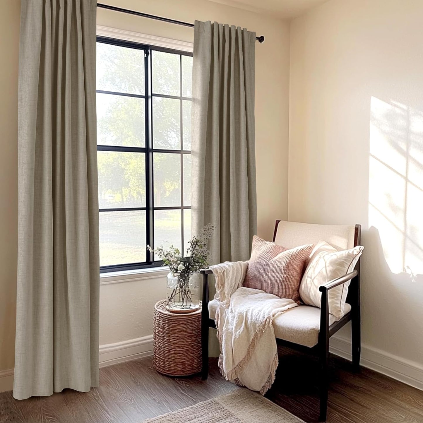 100% Blackout Shield Linen Blackout Curtains for Bedroom 120 Inches Long, Back Tab/Rod Pocket Living Room Drapes, Thermal Insulated Blackout Curtains 2 Panels Set, 50" W x 120" L, Faux Linen