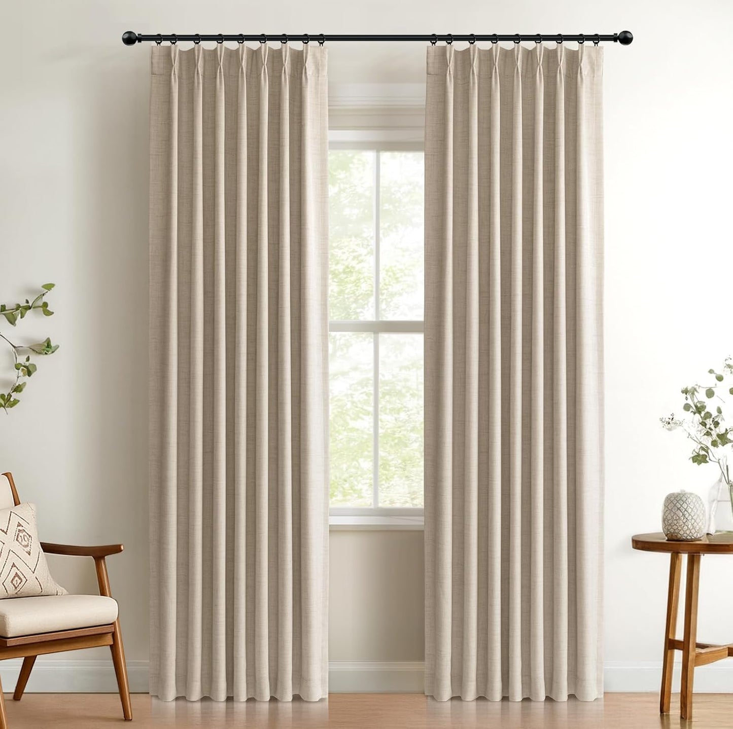 100% Blackout Shield Linen Look Textured Pinch Pleated Curtains Blackout Drapes 102 Inch Long 2 Panels Set, Faux Linen Blackout Curtains for Bedroom & Living Room, 40" W x 102" L, Oatmeal