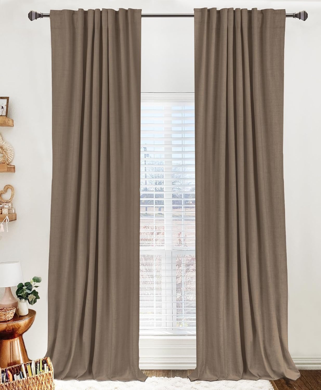 100% Blackout Shield Linen Blackout Curtains for Bedroom 120 Inches Long, Back Tab/Rod Pocket Living Room Drapes, Thermal Insulated Blackout Curtains 2 Panels Set, 50" W x 120" L, Faux Linen