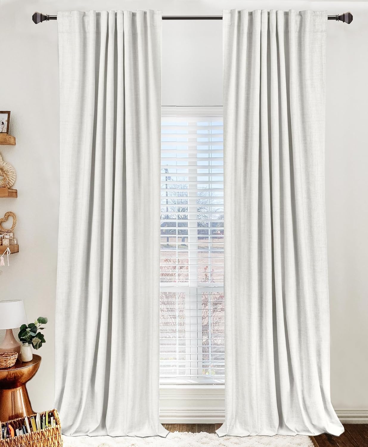 100% Blackout Shield Linen Blackout Curtains for Bedroom 120 Inches Long, Back Tab/Rod Pocket Living Room Drapes, Thermal Insulated Blackout Curtains 2 Panels Set, 50" W x 120" L, Faux Linen