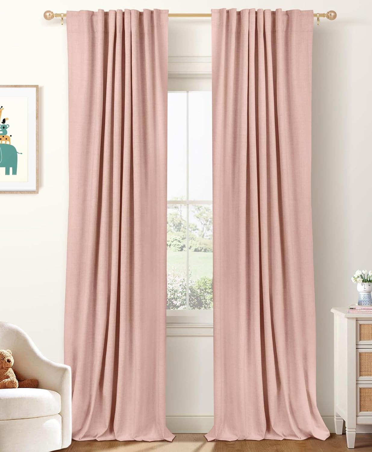100% Blackout Shield Linen Blackout Curtains for Bedroom 120 Inches Long, Back Tab/Rod Pocket Living Room Drapes, Thermal Insulated Blackout Curtains 2 Panels Set, 50" W x 120" L, Faux Linen