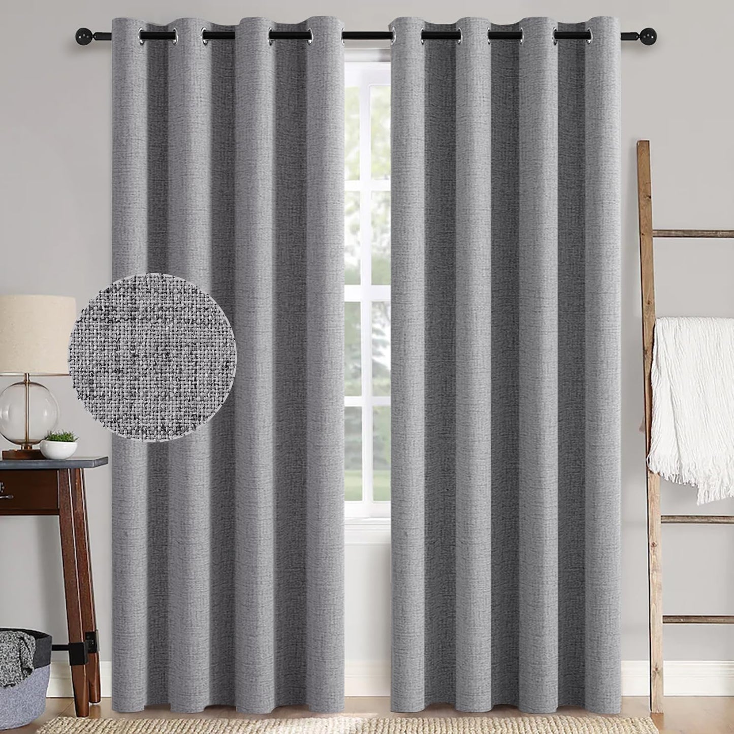MIULEE 100% Blackout Linen Textured Curtains for Bedroom Solid Thermal Insulated Natural Beige Grommet Room Darkening Curtains & Drapes Luxury Decor for Living Room Nursery 62 x 96 Inch (2 Panels)