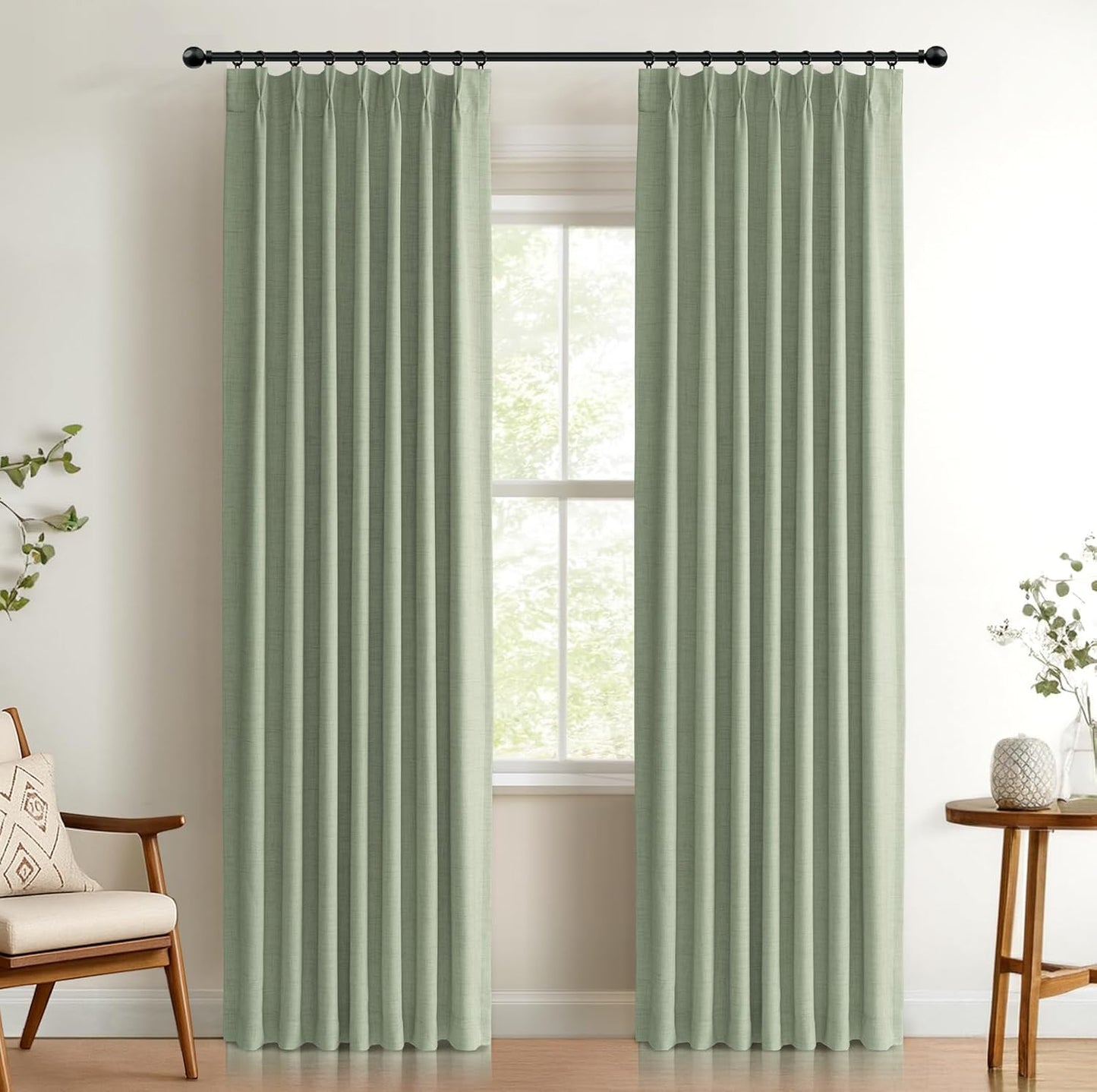 100% Blackout Shield Linen Look Textured Pinch Pleated Curtains Blackout Drapes 102 Inch Long 2 Panels Set, Faux Linen Blackout Curtains for Bedroom & Living Room, 40" W x 102" L, Oatmeal