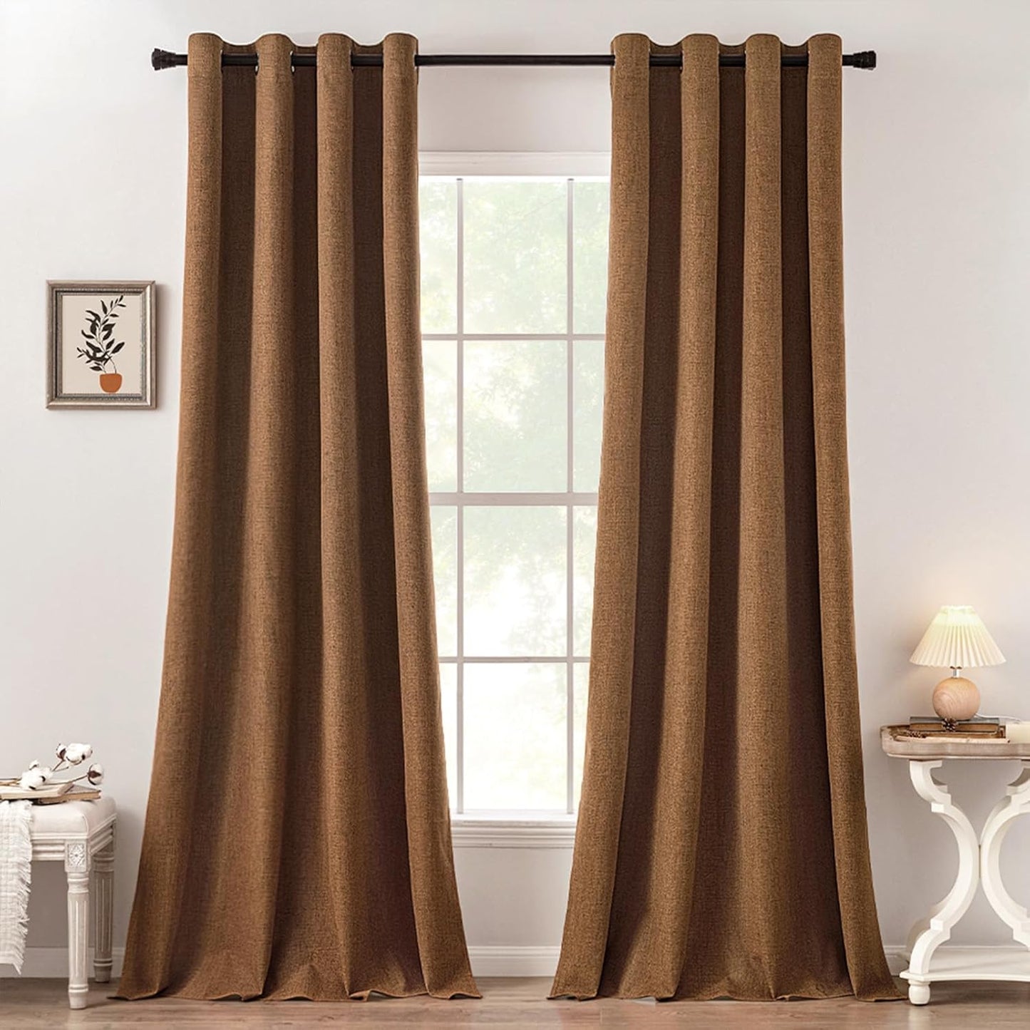 MIULEE 100% Blackout Linen Textured Curtains for Bedroom Solid Thermal Insulated Natural Beige Grommet Room Darkening Curtains & Drapes Luxury Decor for Living Room Nursery 62 x 96 Inch (2 Panels)