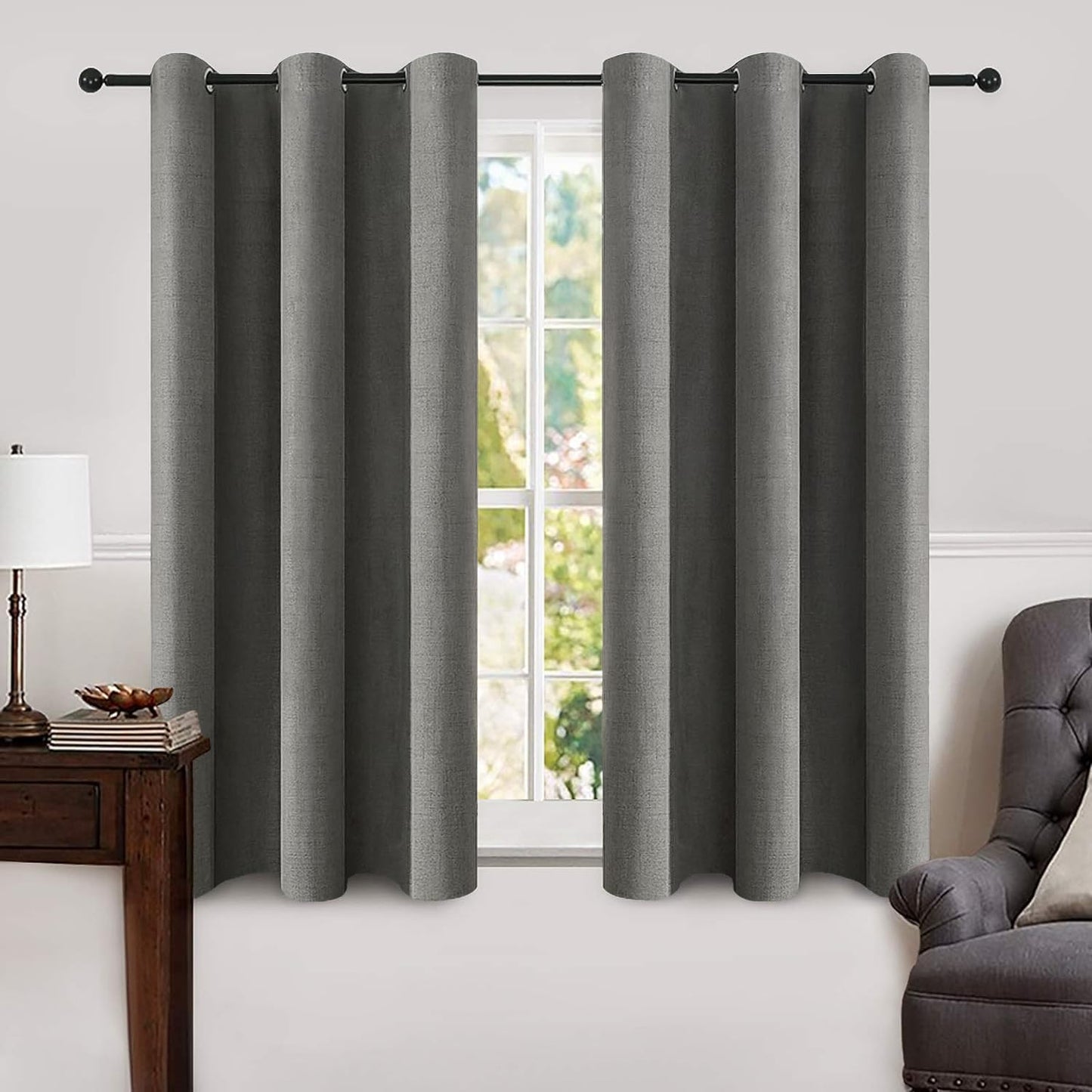 MIULEE 100% Blackout Linen Textured Curtains for Bedroom Solid Thermal Insulated Natural Beige Grommet Room Darkening Curtains & Drapes Luxury Decor for Living Room Nursery 62 x 96 Inch (2 Panels)
