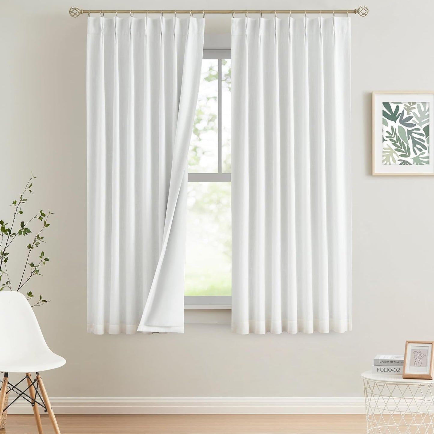 Vision Home Natural Full Blackout Curtains Linen Blended Darkening Window Curtains 84 inch for Living Room Bedroom Thermal Insulated Pinch Pleat Drapes with Hooks 2 Panel 40"Wx84"L