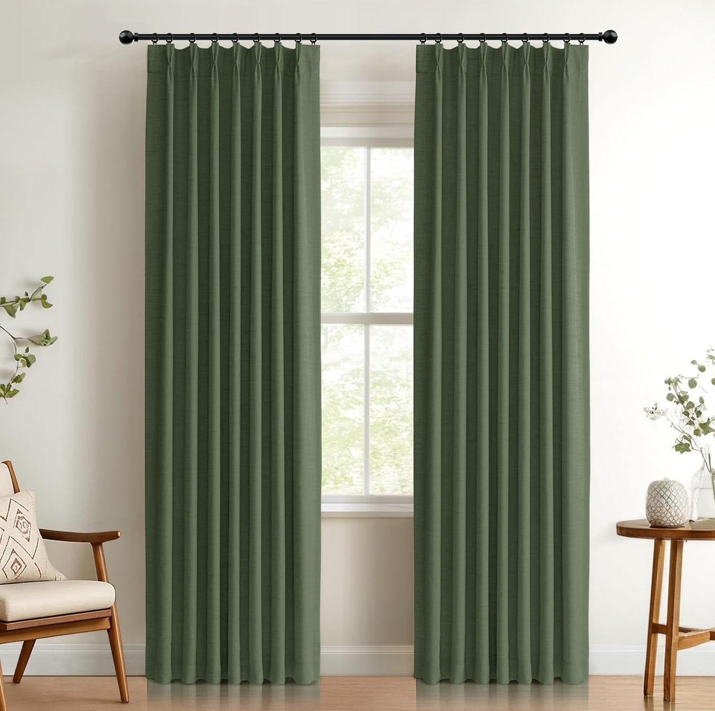 100% Blackout Shield Linen Look Textured Pinch Pleated Curtains Blackout Drapes 102 Inch Long 2 Panels Set, Faux Linen Blackout Curtains for Bedroom & Living Room, 40" W x 102" L, Oatmeal