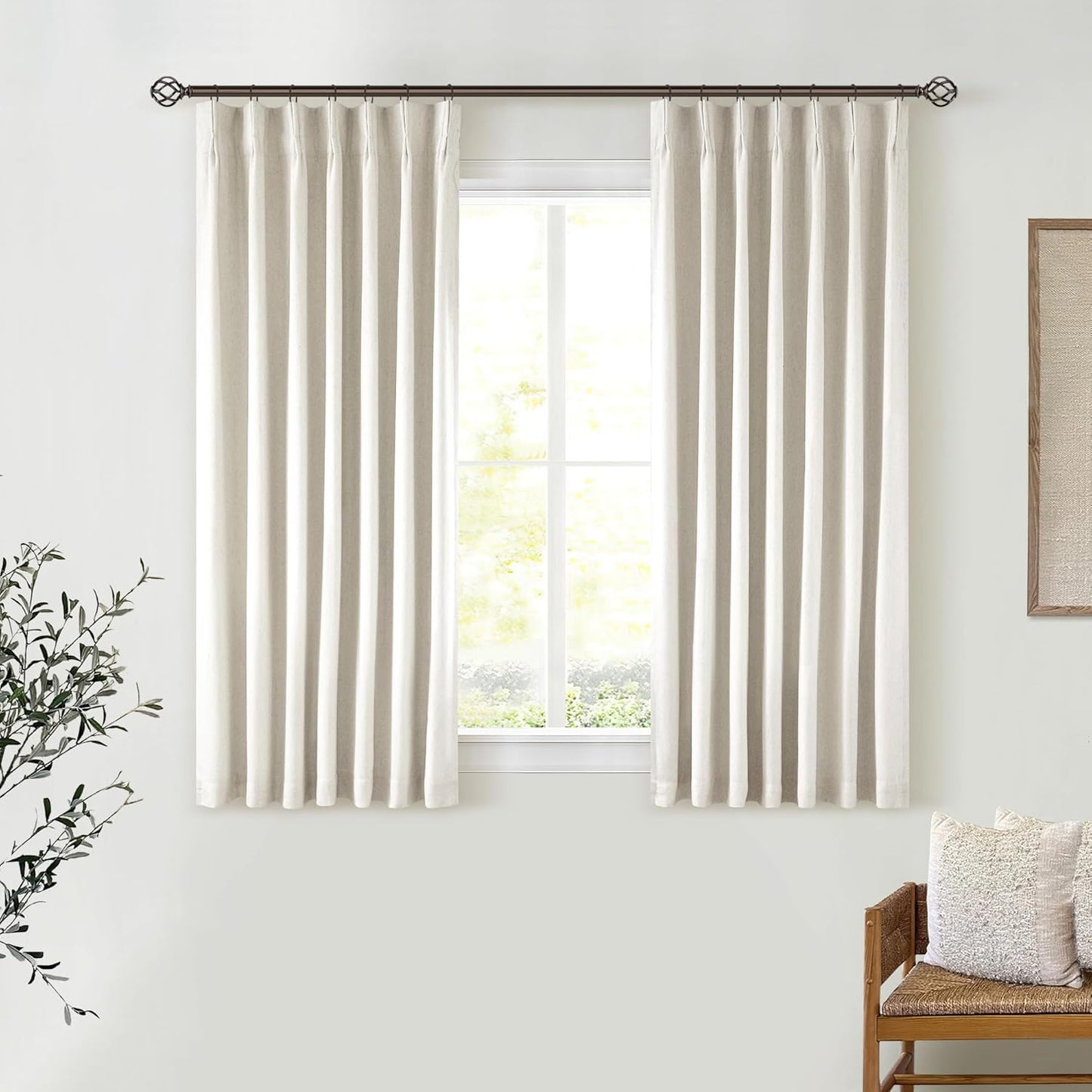 102 Inches Long Pinch Pleated Linen Blackout Curtains for Bedroom Back Tab Track Memory Trained Shape Farmhouse Light Blocking Curtains 102 Inch Length for Living Dining Room Darkening Drapes Cream