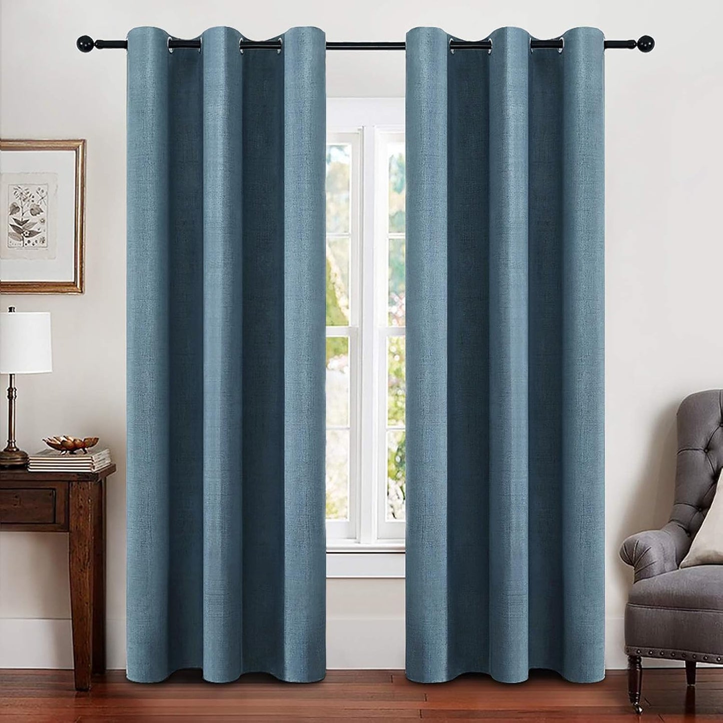 MIULEE 100% Blackout Linen Textured Curtains for Bedroom Solid Thermal Insulated Natural Beige Grommet Room Darkening Curtains & Drapes Luxury Decor for Living Room Nursery 62 x 96 Inch (2 Panels)