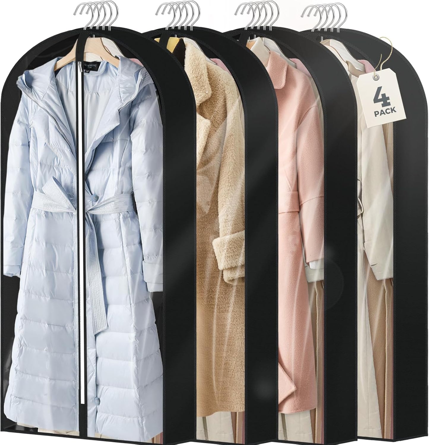 6 Pcs 60" Garment Bags for Hanging Clothes, Clear Suit Bags for Closet Storage Clothing Storage, Garment Bags Shoulder Covers with 4" Gussets for Coats, Jackets, Shirts and Sweater