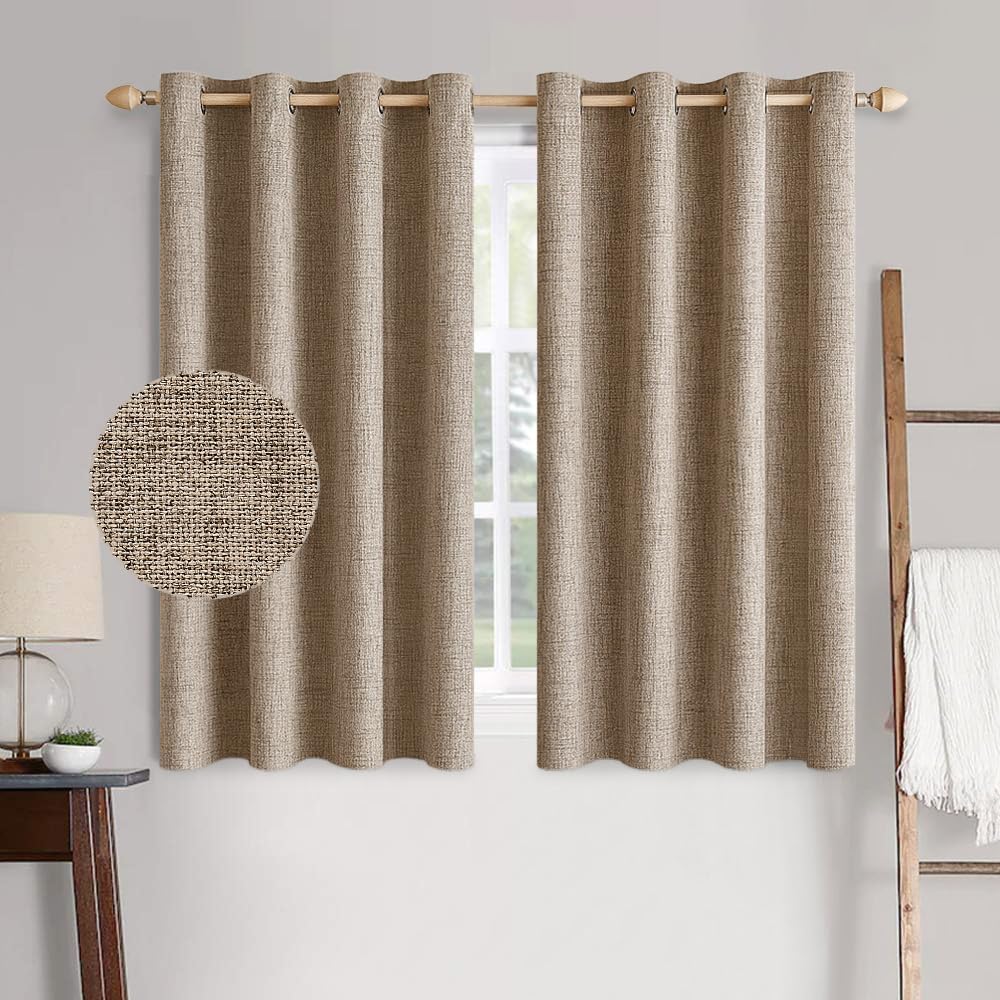 MIULEE 100% Blackout Linen Textured Curtains for Bedroom Solid Thermal Insulated Natural Beige Grommet Room Darkening Curtains & Drapes Luxury Decor for Living Room Nursery 62 x 96 Inch (2 Panels)