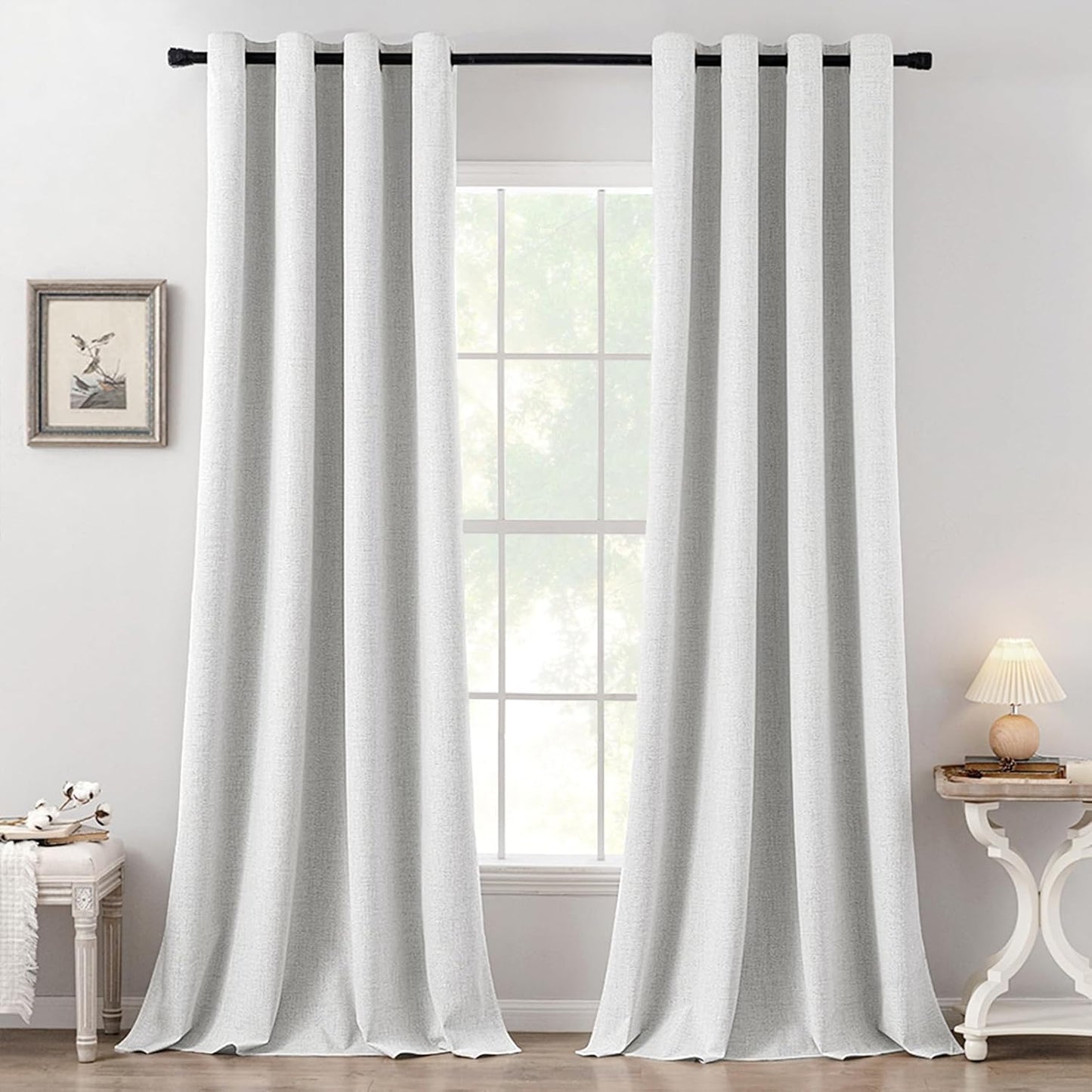 MIULEE 100% Blackout Linen Textured Curtains for Bedroom Solid Thermal Insulated Natural Beige Grommet Room Darkening Curtains & Drapes Luxury Decor for Living Room Nursery 62 x 96 Inch (2 Panels)