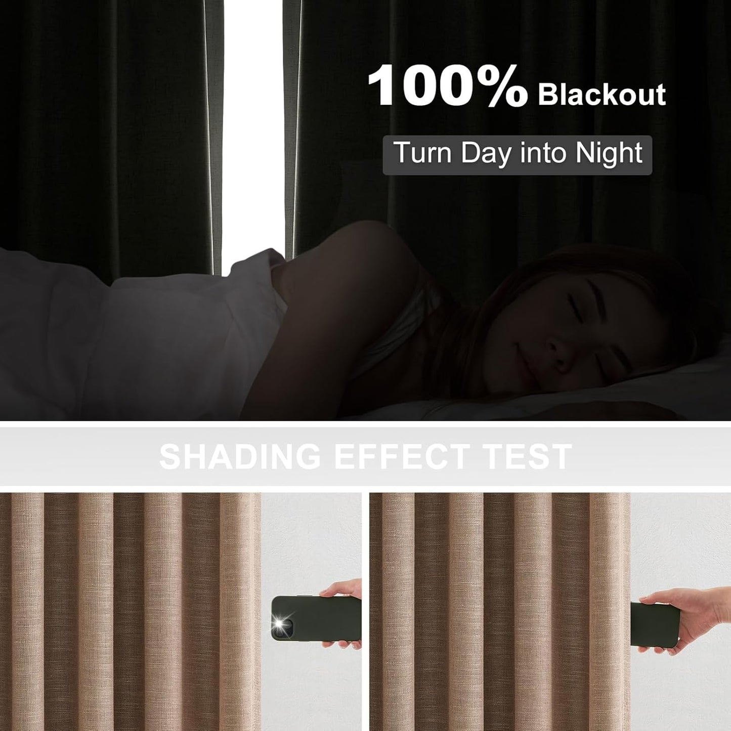 96 Inch Long Pinch Pleated Dark Linen Color Curtains,100% Blackout Thermal Insulated Natural Pinch Pleat Rustic Country Style Drapes with Hooks Rings 2 Panel Sets,Taupe Tan 8FT Window Curtain