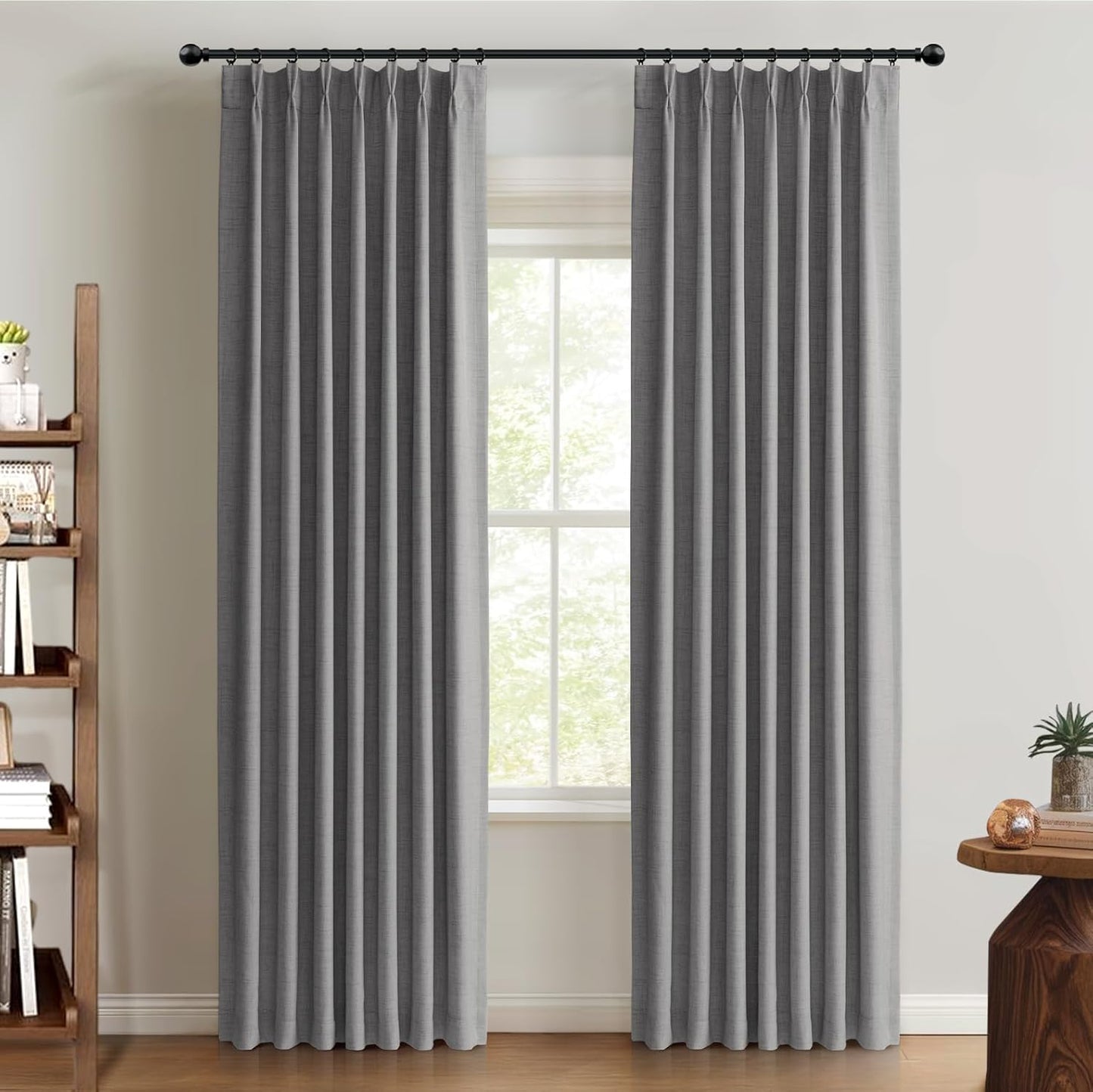 100% Blackout Shield Linen Look Textured Pinch Pleated Curtains Blackout Drapes 102 Inch Long 2 Panels Set, Faux Linen Blackout Curtains for Bedroom & Living Room, 40" W x 102" L, Oatmeal