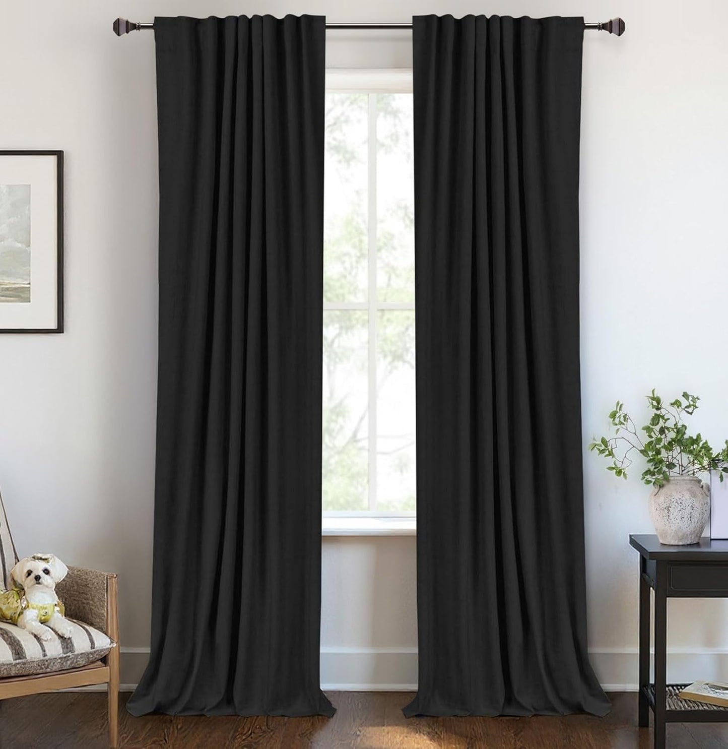 100% Blackout Shield Linen Blackout Curtains for Bedroom 120 Inches Long, Back Tab/Rod Pocket Living Room Drapes, Thermal Insulated Blackout Curtains 2 Panels Set, 50" W x 120" L, Faux Linen