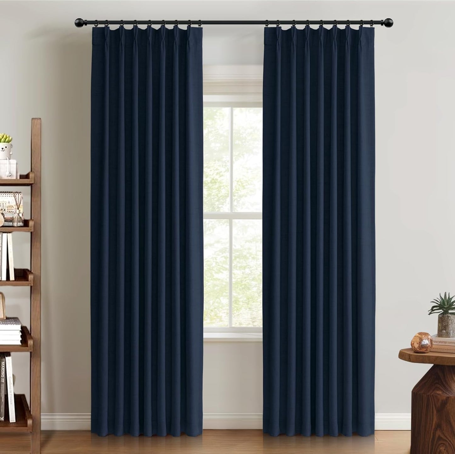 100% Blackout Shield Linen Look Textured Pinch Pleated Curtains Blackout Drapes 102 Inch Long 2 Panels Set, Faux Linen Blackout Curtains for Bedroom & Living Room, 40" W x 102" L, Oatmeal